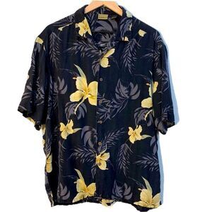 A/X/IST  Silk Hawaiian Shirt Men’s Large Black Cream Floral.